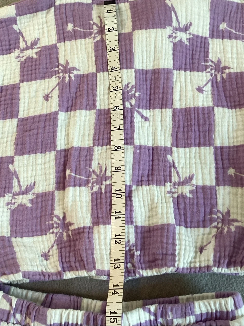 Grayson Threads Lavender and White Check Palm Shirt & Shorts Set Size M Cotton